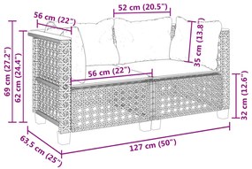 Sofás de canto p/ jardim c/ almofadões 2 pcs vime PE preto
