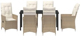Conjunto de Jantar de Jardim com 7 Peças e Almofadas, Bege Rattan