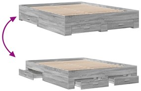 Estrutura de cama c/ gavetas derivados madeira cinza sonoma