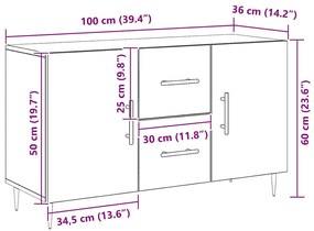 Buffet vidaXL Preto Carvalho 100x36x60 cm Madeira de Engenharia