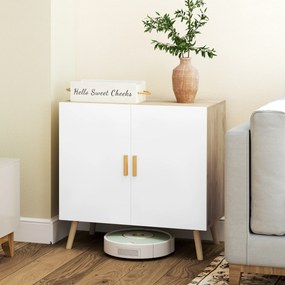 Aparador com puxadores de bambu, prateleira ajustável e base elevada – 76 x 41,2 x 74 cm, branco e cor madeira natural
