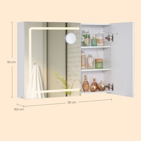 Armário de parede casa de Banho 16,5 x 80 x 60 cm com espelho, iluminação e tomada branco