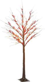 HOMCOM Árvore de Bétula Artificial 150 cm com Bagas Vermelhas, 96 LED, Temporizador e 12 Ramos Flexíveis | Aosom Portugal