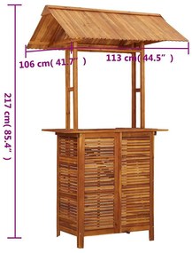 Mesa de bar exterior c/ telhado 113x106x217 cm acácia maciça