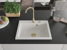 Mexen Elix lava-loiça em granito de 1 bacia 600 x 500 mm, branco, sifão dourado - 6525601005-20-G