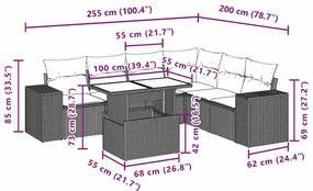 7 pcs conjunto de sofás p/ jardim c/ almofadões vime PE preto