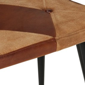 Poltrona com apoio para os pés couro genuíno/lona castanho