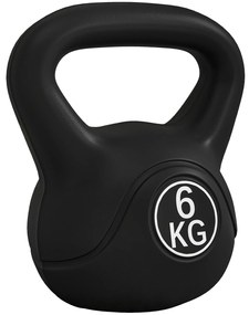 Peso Russo de 6 kg Kettlebell Fitness Preenchido de Areia com Punho Largo Antiderrapante 20x13x22 cm Preto