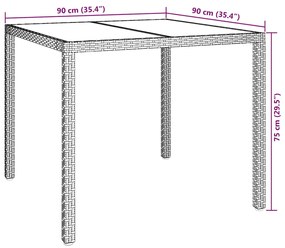 Mesa de Jantar Cinza 90x90x75 cm Vime Sintético