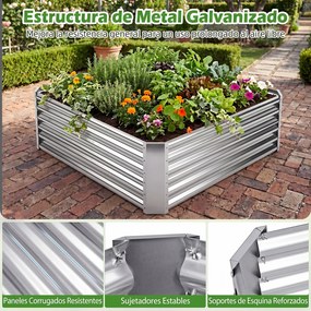Floreira Elevada para Flores, Frutas e Ervas, 124 x 124 x 44,5 cm, Fundo Aberto, Prateado