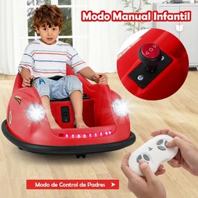 Carrinho de choques Elétrico de 12V para Crianças com Controlo Remoto Luzes LED Música 360° Giro Brinquedo para Bebés para Crianças 2-5 Anos de Idade