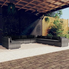vidaXL 11 pcs conjunto lounge de jardim c/ almofadões vime PE cinzento