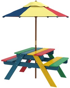 Mesa de Piquenique para Crianças em Madeira com 2 Bancos e Chapéu de S