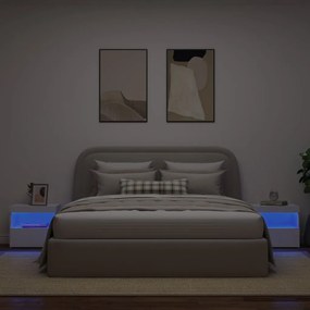 Mesas de cabeceira c/ luzes LED 2 pcs 50x40x45 cm branco