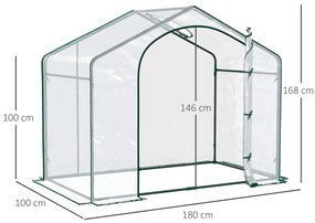 Outsunny Estufa Transparente de Jardim 180x100x168 cm Estufa de Jardim com Porta Enrolável e Estrutura de Aço Transparente