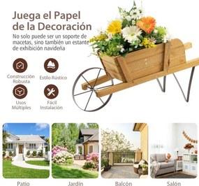 Floreira Jardim de madeira de pinho forma Carrinho de mão para interior e exterior com 9 acessórios magnéticos 69,5 x 26 x 29,5 cm Natural