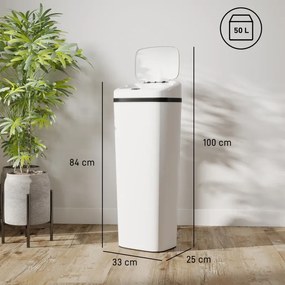 Caixote de Lixo 33x25x84 cm Automático 50L Estreito em Aço Inoxidável com Sensor Infravermelhos Modo Manual  Branco