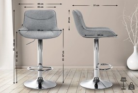 Banco alto em tecido com estrutura prateada 85-106 x 49 x 51 cm cinzento