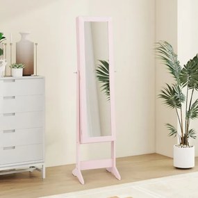 Armário Joias com Espelho de Corpo Inteiro e 3 Ângulos Reguláveis Organizador de Jóias 2 em 1 35 x 30 x 144 cm Rosa
