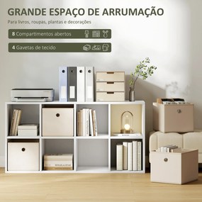 Estante Cubo Estante de Armazenamento Horizontal ou Vertical com 8 Compartimentos e 4 Gavetas de Tecido 53,7x30x79,8 cm Branco e Bege