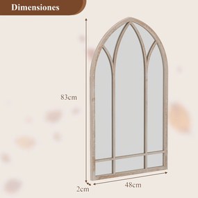 Espelho Painel 83x48cm Janela Estilo Fazenda Arqueado Parede Moldura Metálica Anti-explosão Cinza rústico
