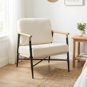 Poltrona moderna de sala, poltrona decorativa com almofadas removíveis com fecho de correr, Estrutura de metal e pés ajustáveis, confortável, bege
