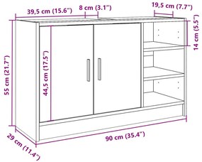 Armário de lavatório 90x29x55 cm derivados madeira cinza sonoma