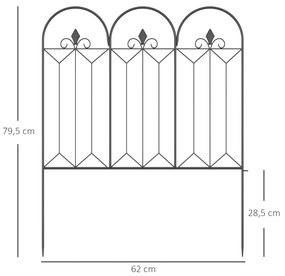 Cercas de Jardim 305x79,5 cm Conjunto de 5 Cercas Decorativas para Jardim de Metal Barreira para Animais para Pátio Preto