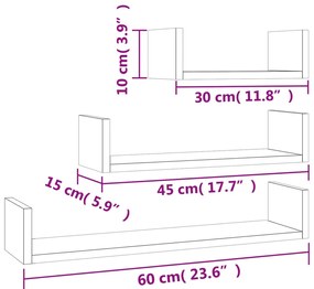 Prateleiras de parede 3 pcs derivados madeira carvalho castanho
