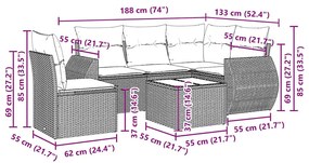 6 pcs conj. sofás jardim com almofadões vime PE cinzento-claro