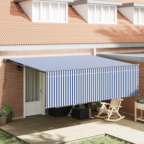 vidaXL Toldo Retrátil Azul e branco 450 × 300 cm tecido