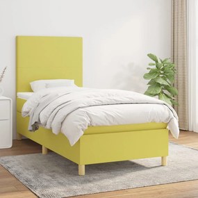 vidaXL Cama com molas/colchão 100x200 cm tecido verde