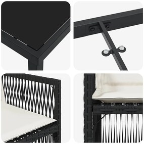 Conjunto de jantar de jardim com 5 peças e almofadas pretas e de ratta