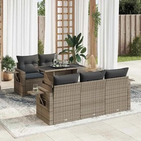 6 pcs conjunto sofás de jardim com almofadões vime cinzento