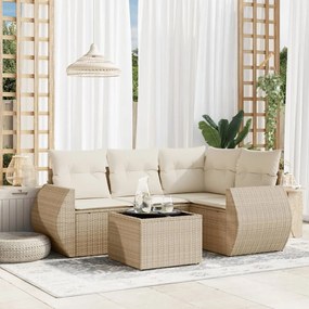 5 pcs conjunto de sofás p/ jardim com almofadões vime PE bege