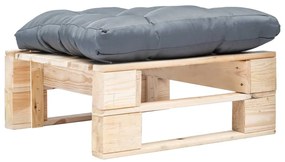 vidaXL Otomano de paletes com almofadão cinzento madeira natural