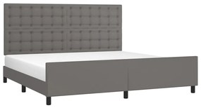 Estrutura cama c/ cabeceira 200x200cm couro artificial cinzento