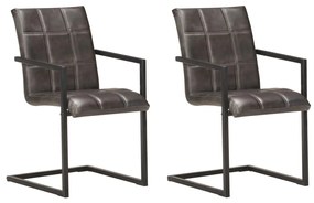 vidaXL Cadeiras de jantar cantilever 2 pcs couro genuíno cinzento