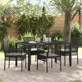 Conjunto de Jantar de Jardim de 5 Peças com Almofadas VidaXL em Rattan Sintético Preto