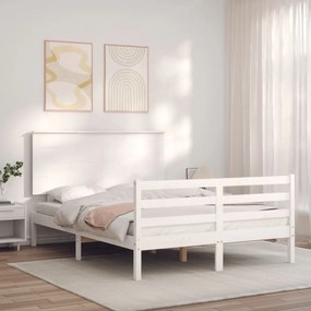 3195197 vidaXL Estrutura de cama de casal com cabeceira madeira maciça branco