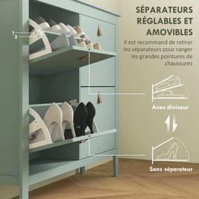 Sapateira com capacidade 105 x 24 x 95,5 cm para 20 pares, com 4 gavetas rebatíveis, prateleiras removíveis e ajustáveis, verde
