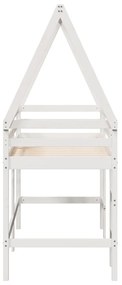 Cama alta c/ escada e telhado 90x200 cm pinho maciço branco