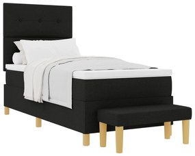 Cama Box Spring com Colchão e Banco Preto 90x190 cm Tecido