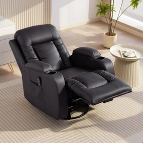 Cadeira reclinável com massagem e aquecimento, cadeira de relaxamento, encosto ajustável, giratória a 360°, 82 x 99 x 103 cm, castanho