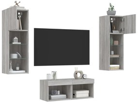 vidaXL 4 pcs móveis de parede para TV com luzes LED cinzento sonoma
