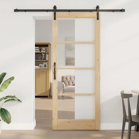 vidaXL Porta Deslizante com Conjunto de Ferragens "ORKDAL" Madeira Sólida e Vidro