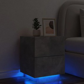 Mesa de cabeceira c/ luzes LED derivados madeira cinza cimento