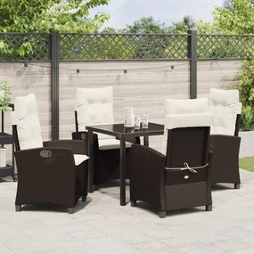 Conjunto de Jantar de Jardim de 5 Peças com Almofadas Marrom Vime Poli