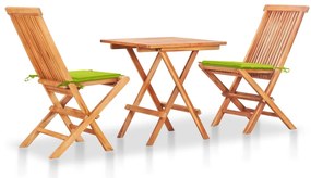 Conjunto bistrô c/ almofadões verde brilhante 3 pcs teca maciça