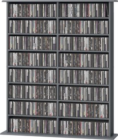 Organizador para CD e DVD 106,5 L x 24 P x 126,3 A cm com 16 compartimentos e 12 prateleiras ajustáveis, capacidade máxima de 720 CD/396 DVD e Blu-ray